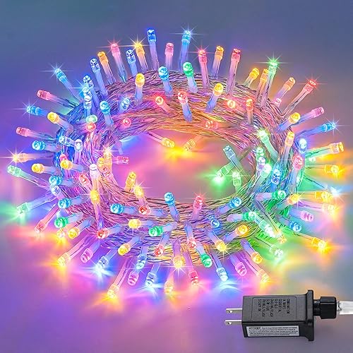 Miniatura 45 de JMEXSUSS 200 luces LED rojas y verdes de Halloween para exteriores, tira de luces de Navidad de 66 pies, cable transparente para interiores, enchufe