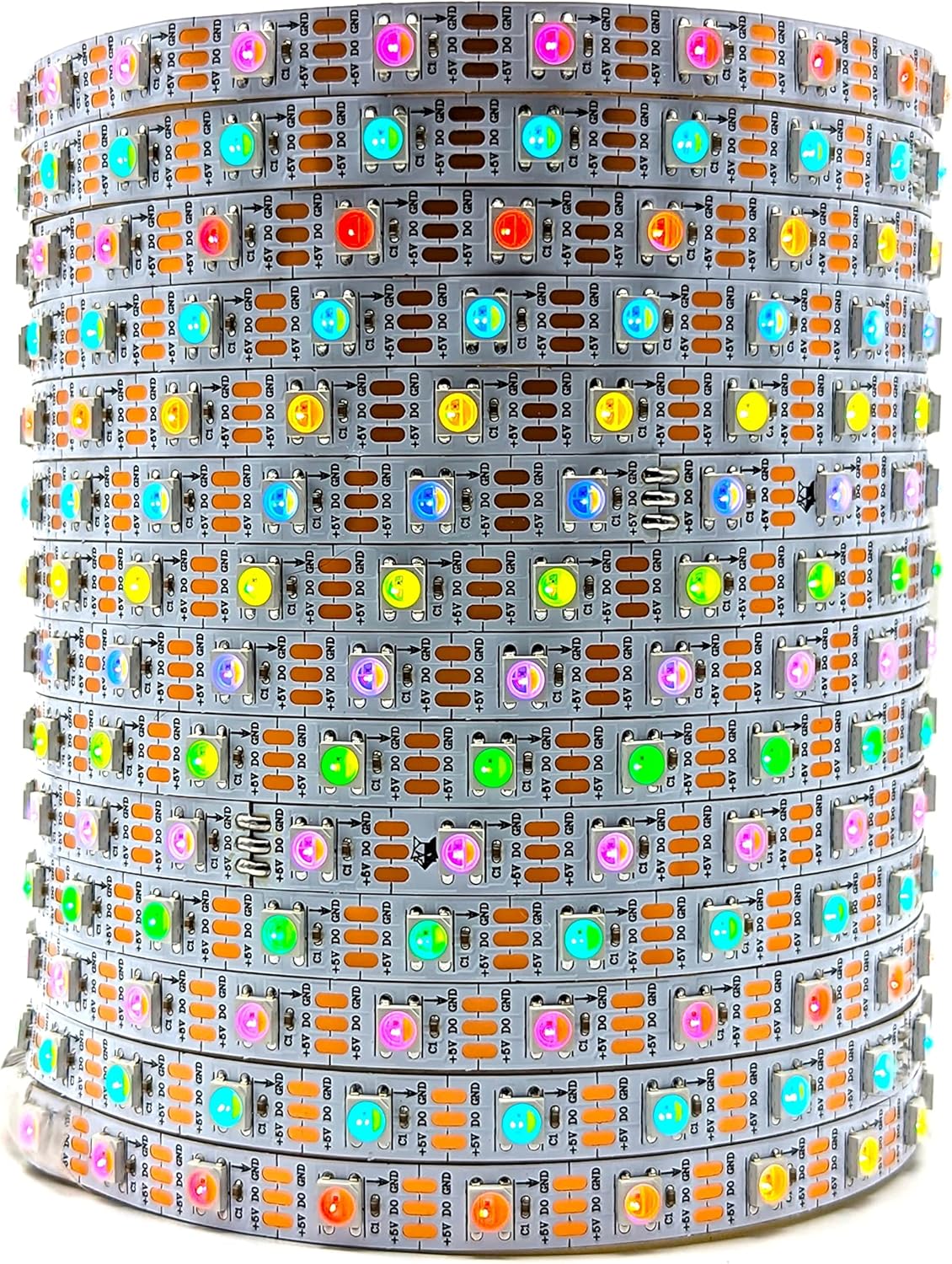 Individually Addressable LED Light Strip - RGBW RGBCW - SK6812-5M 16.4FT Roll - 60 Pixels per Meter 150 Total - White PCB - 5VDC - IP20