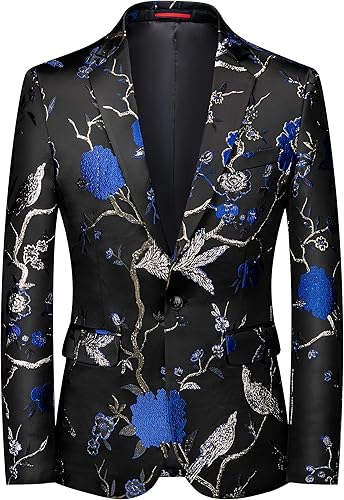 MOGU Mens Metallic Jacquard Blazer Slim Fit Elegant Tuxedo Suit Jacket for Daily