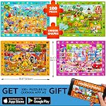 QUOKKA 100 Piece Puzzles for Kids Ages 4-6 – 4xSET Search and Find Kids Puzzles Ages 5-8 – Artist-Crafted Illustrations with Children Daily Life, Hidden Objects - Educational Activity Toy Gift