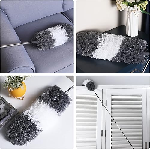 Miniatura 5 de BOOMJOY Plumero de microfibra y plumero de telaraña, plumero flexible con poste de extensión de 100 pulgadas, plumeros lavables para ventilador de