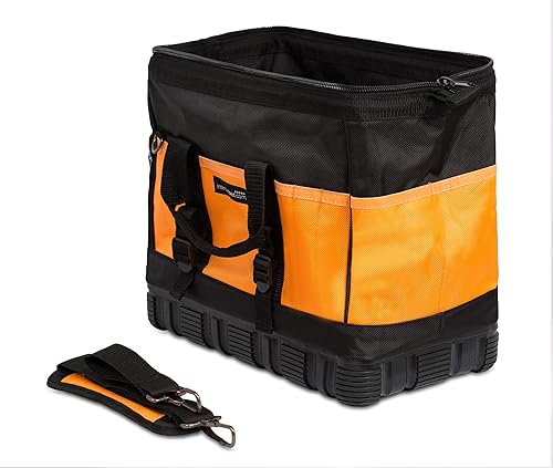 Miniatura 3 de Internet's Best Bolsa de herramientas de lados suaves, 16 pulgadas, 18 bolsillos, base ultra rígida de boca ancha, almacenamiento de herramientas y