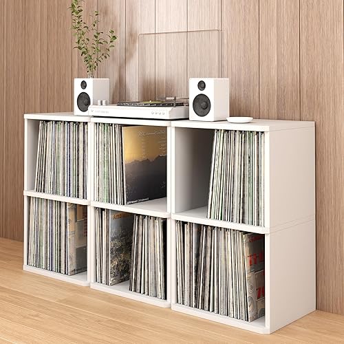 Miniatura 6 de Way Basics Almacenamiento de discos de vinilo estante de 2 niveles para tocadiscos (se adapta a 170 álbumes)
