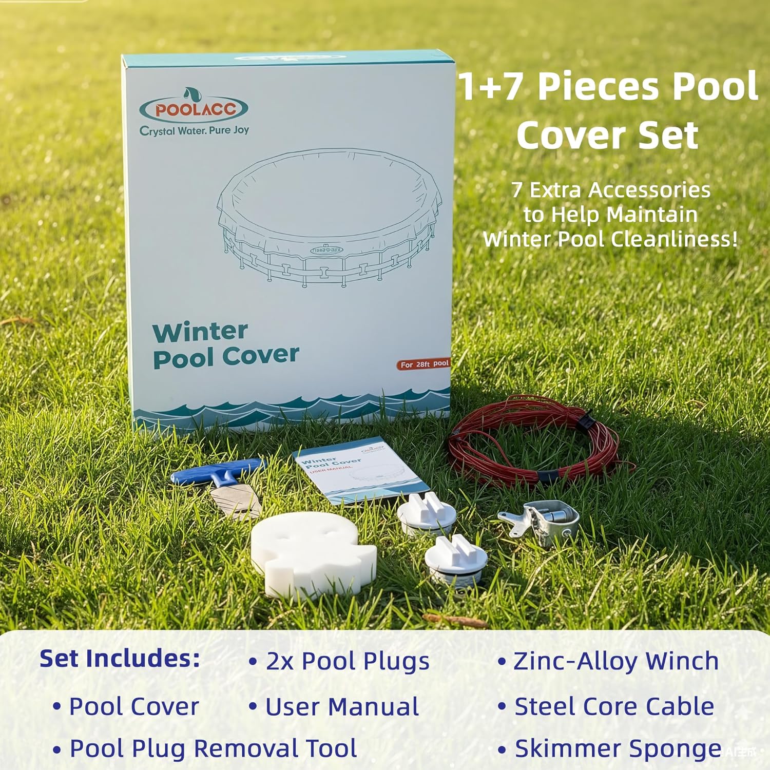 Pool Covers for Above Ground Pools - 28 ft Round Winter Pool Cover, Extra Durable Cold- and UV-Resistant Heavy-Duty Swimming Pool Cover for Winterizing
