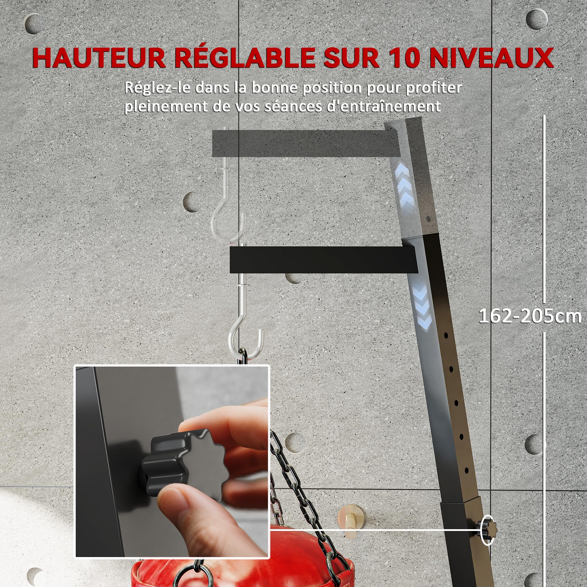 SPORTNOW Support de Sac de Frappe sur Pieds Pliable réglable en Hauteur avec Base lestée Charge Max. 60 Kg Acier Noir