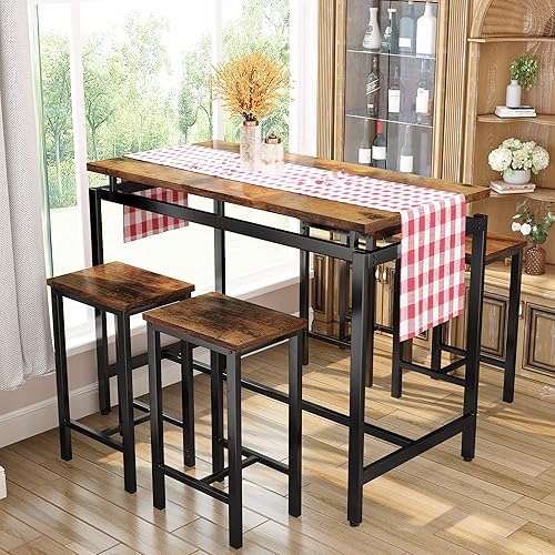 Miniatura 5 de Recaceik Juego de 4 mesas de comedor para 4 mesas y sillas de cocina, juego de mesa de bar de 5 piezas con 4 taburetes, mesa de comedor de altura de
