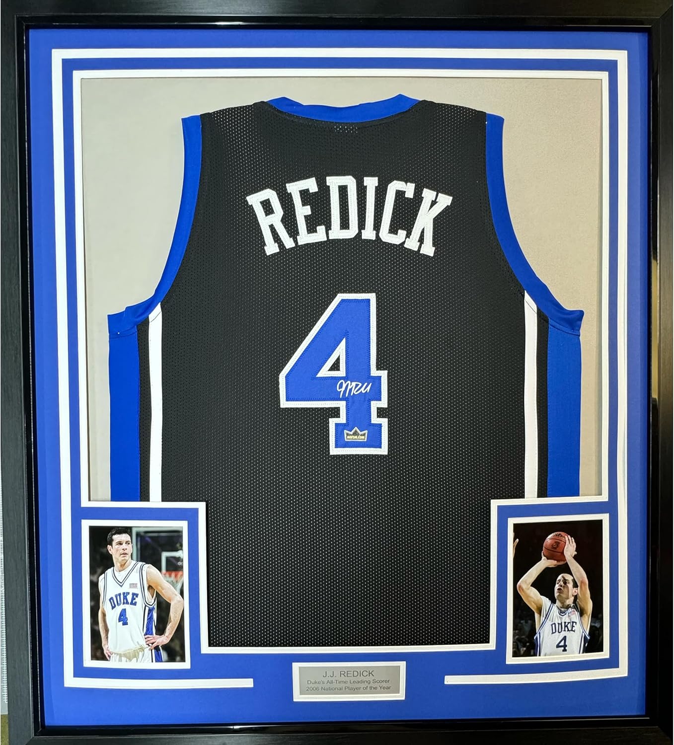 Framed Facsimile Autographed JJ J.J. Redick 35x39 Duke Black Reprint Laser Auto College Basketball Jersey