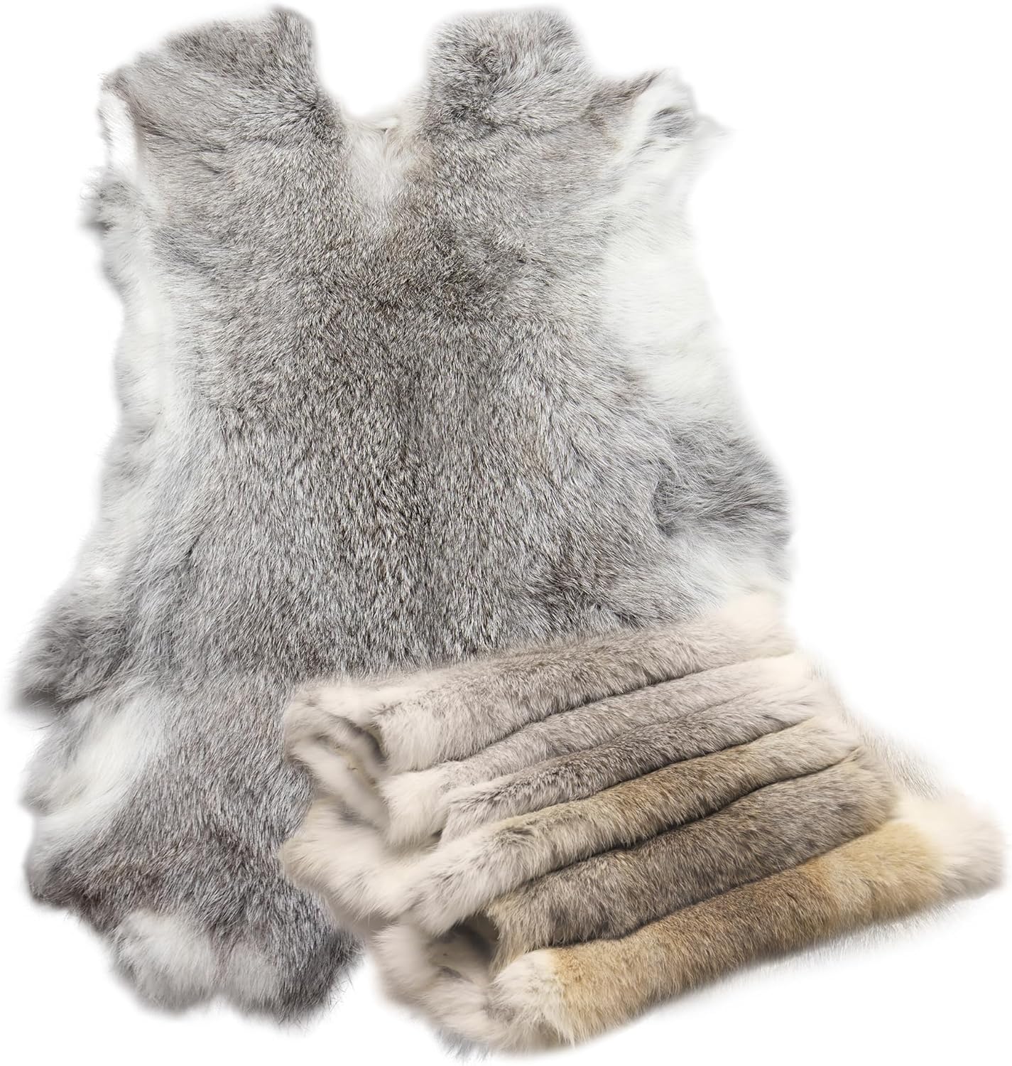 Craft Rabbit Fur Pelt Skin Genuine Tanned Animal Hide with Sewing Quality Leather 12" by 14" for Decoration DIY Crafts Cat Dog Toys Fur Fabric（8Pcs, Grey）