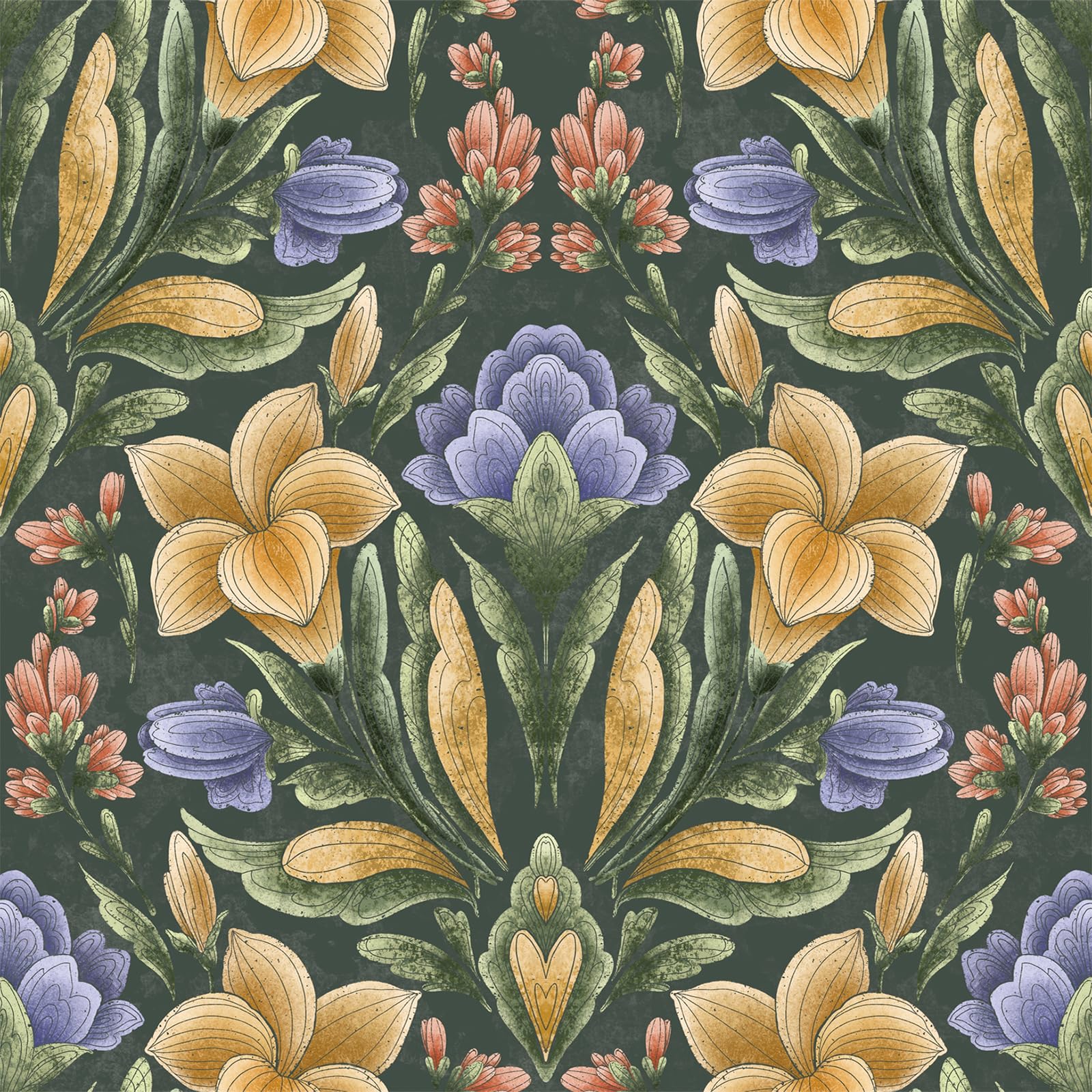 OUSCACH Peel and Stick Wallpaper Yellow and Purple Floral and Leaves Wallpaper Vinyl Removable Self Adhesive Wallpaper for Bedroom,Farmhouse,Kitchen Accent Wall Decorations 17.7 "x 118"