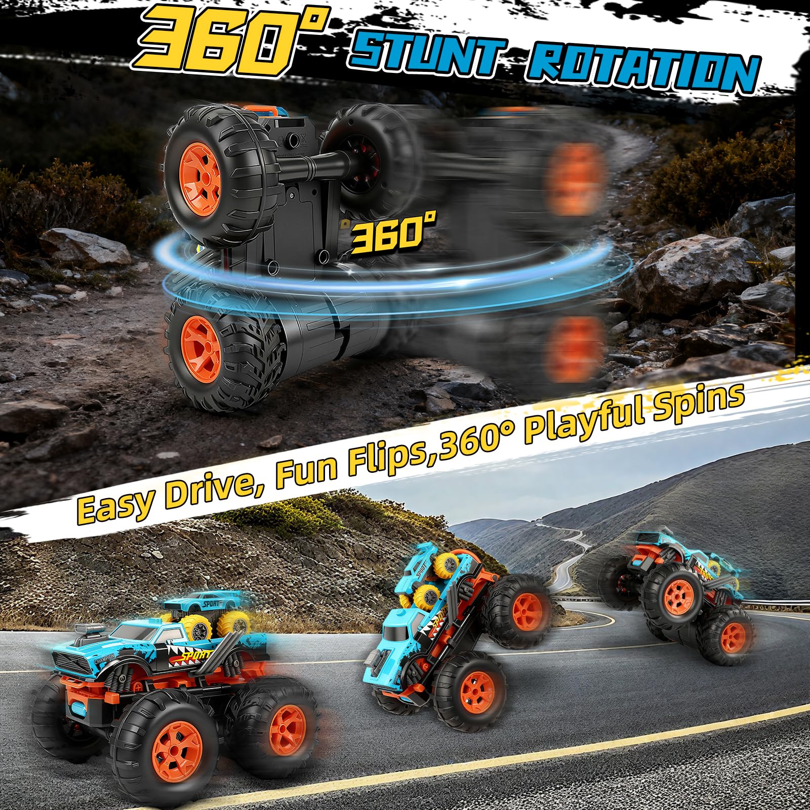 IEEILULU 2 w 1 Monster Truck Pilot zdalnego sterowania, 1:16 2WD Transform Car Pilot z funkcją uruchamiania, pionowy bieg, obrót o 360° dla chłopców dziewcząt w wieku 4 5 6 10 lat