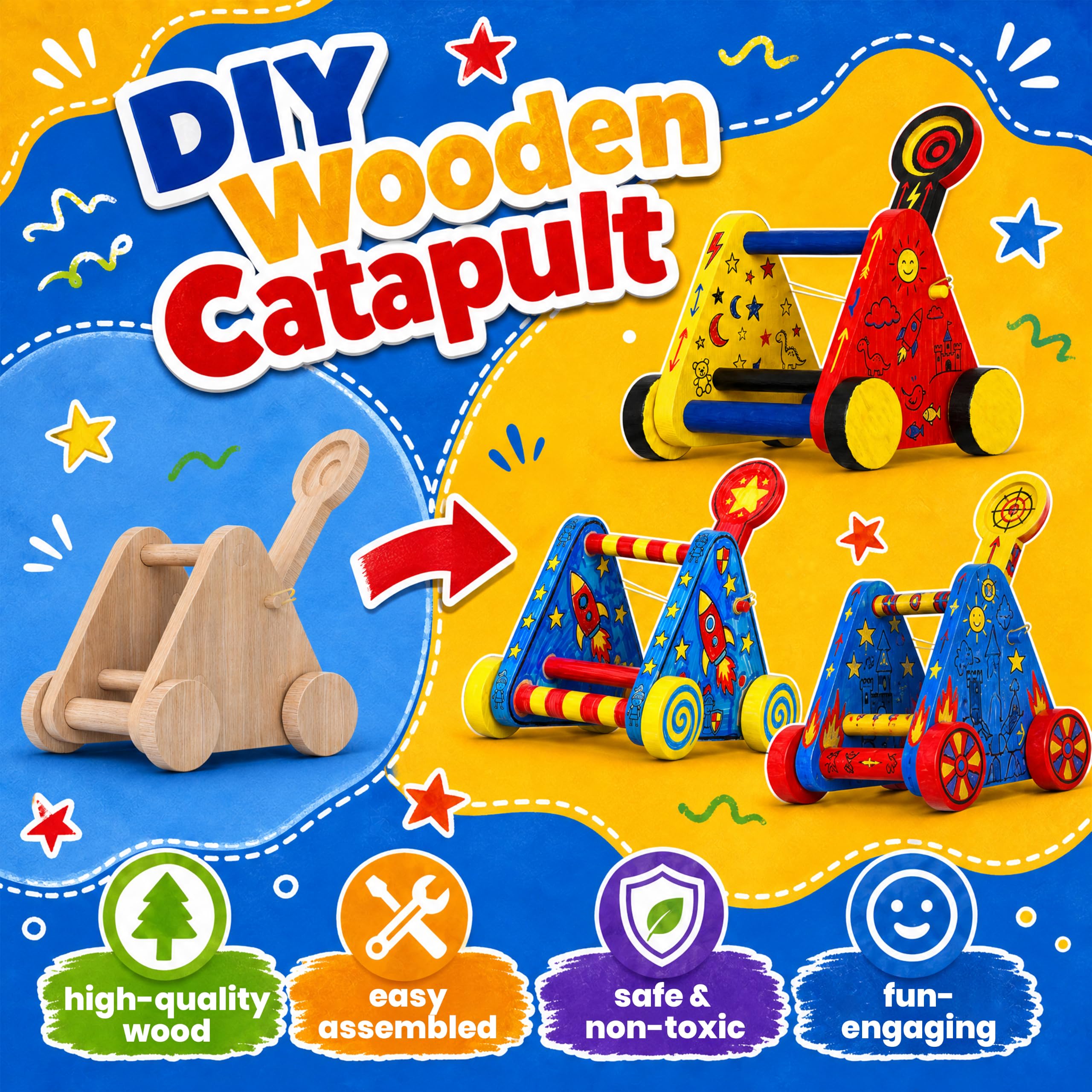 Wooden Catapult Craft Kit for Kids - Build & Paint! -3