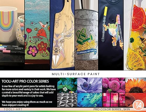 Miniatura 9 de TOOLI-ART Juego de 22 rotuladores de pintura acrílica, serie Pro Color, punta media de 0.118 pulgadas para pintura de roca, vidrio, tazas, madera,