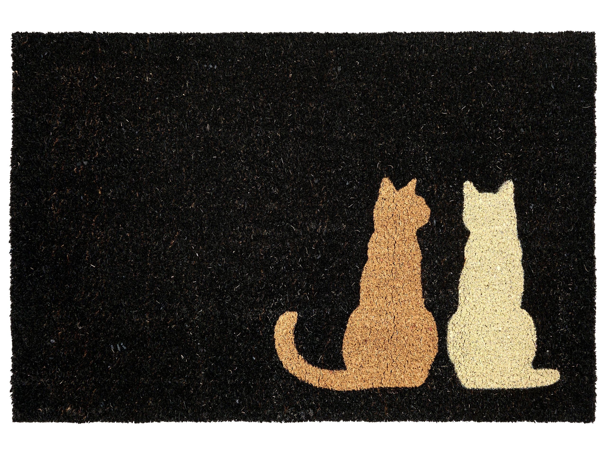 Beliani Paillasson en Fibre de Coco 60 x 90 cm Antidérapant Dessous en PVC Motif Chat Noir Napalit