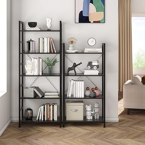 Miniatura 7 de VERMESS Estantería industrial, estantería negra de 4 niveles de 24 pulgadas, estantería de madera con estantes abiertos, estantes rústicos de pie