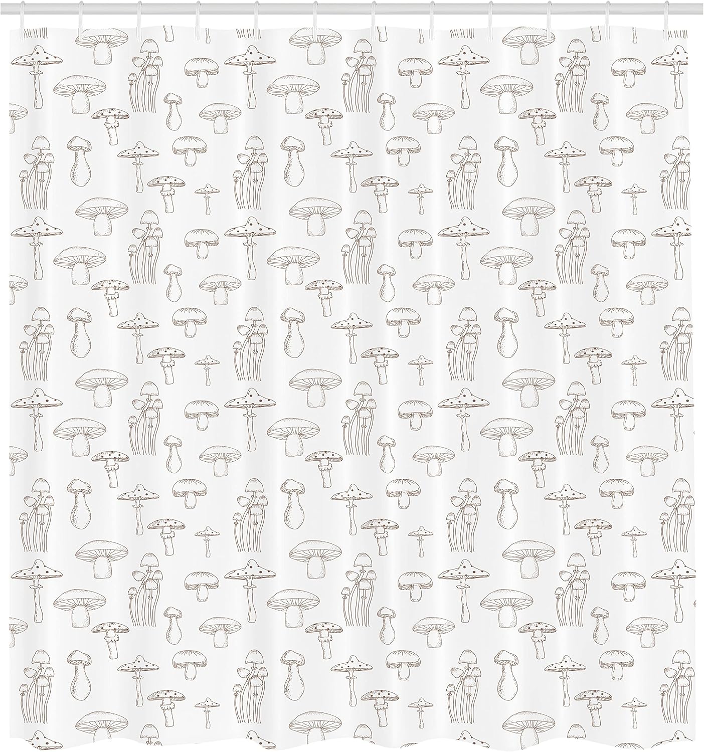 Ambesonne Mushroom Shower Curtain, Monochrome Digital Pencil Drawing Magic Garden Produce Sketch Illustration Art, Cloth Fabric Bathroom Decor Set with Hooks, 69" W x 75" L, Pale Chocolate