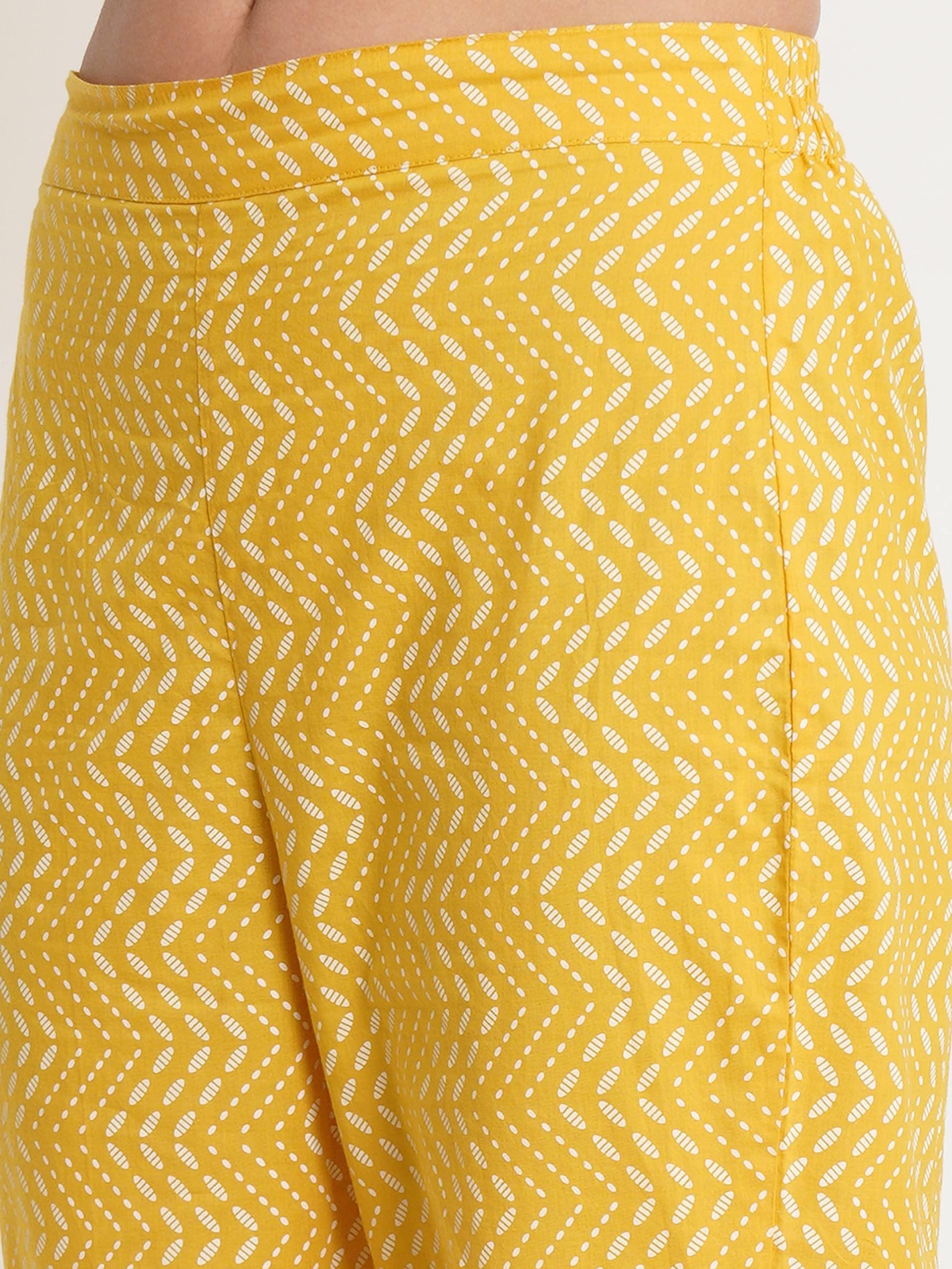 COTLAND Fashions Jaipuri Cotton Printed Top with Pants Co-Ord Set for Women (Mango Yellow) 3