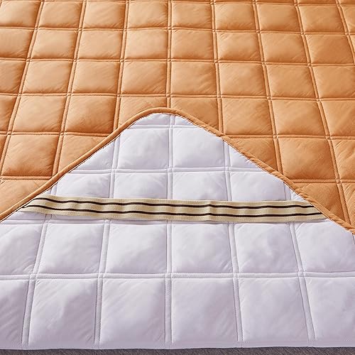 Miniatura 5 de ZIQINPSQ Cubrecolchón de tamaño matrimonial, funda de colchón fresca, relleno de fibra de soja, transpirable y suave. (bronceado, matrimonial)