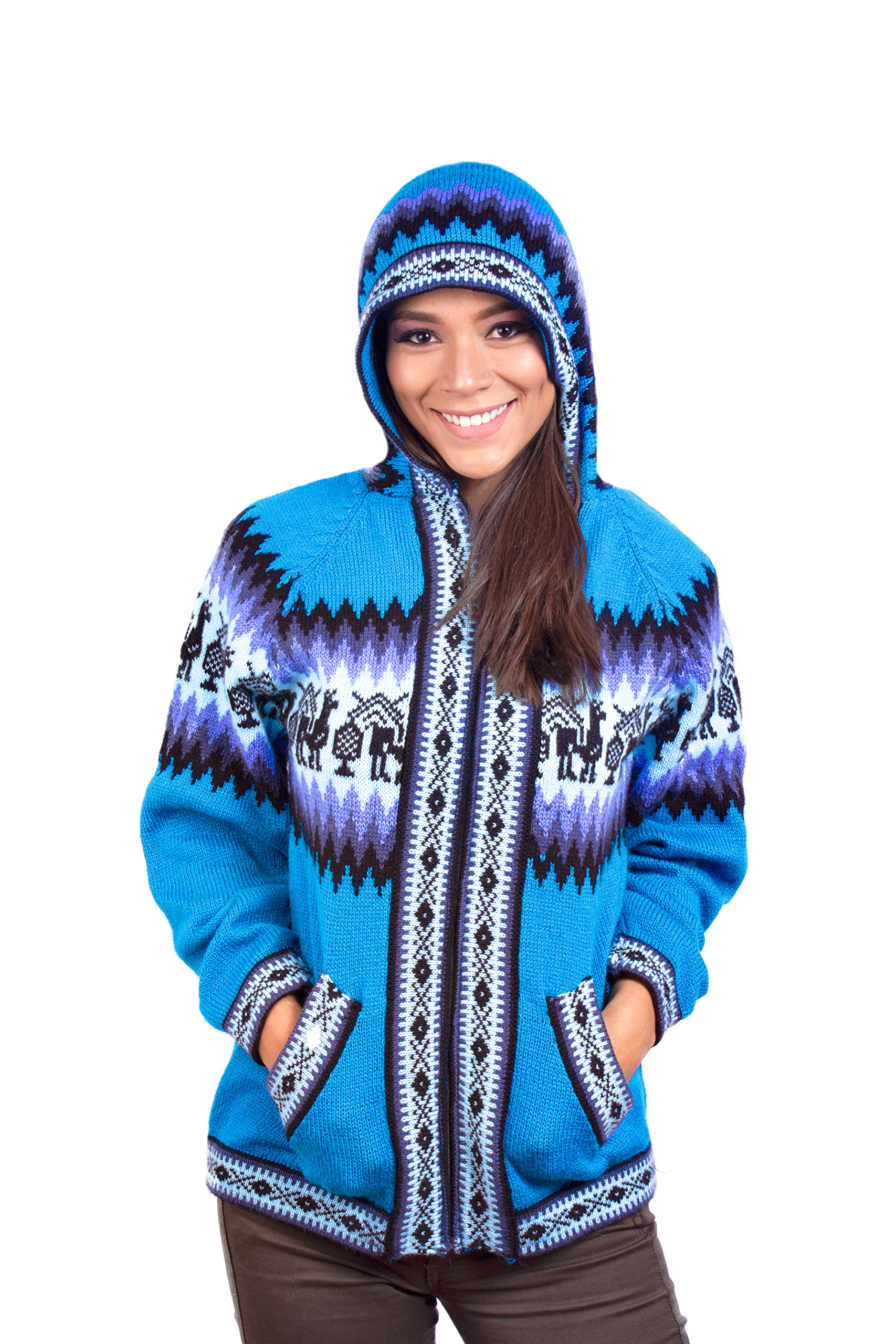 Alpaca Womens Knit Hoddie Turquoise Sweater