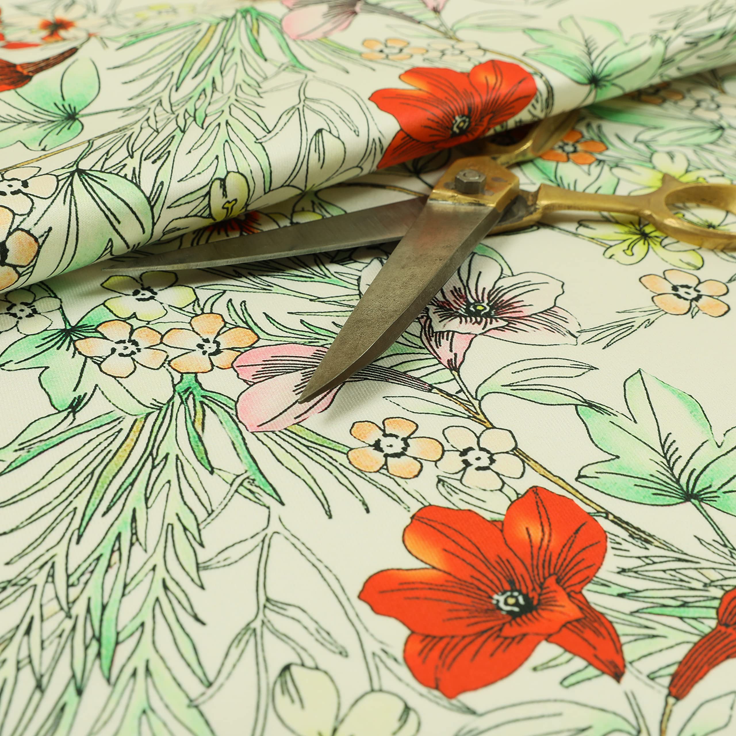 Redbrick Mill Fabrics Flame Retardant Red Floral Garden Theme Pattern Printed Velour Velvet Curtain Upholstery Fabrics (Per Metre) โ image 1