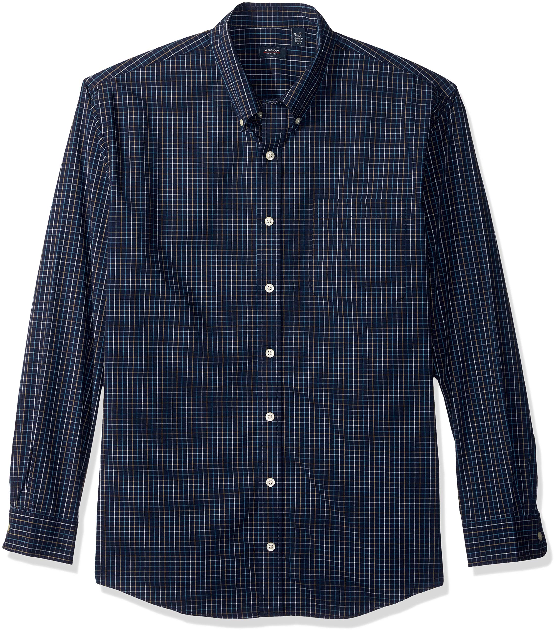 Arrow1851 Men's Hamilton Poplins Long Sleeve Button Down Plaid Shirt
