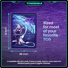 TitanShield Premium Card Sleeves | Compatible with Pokemon, One Piece, Lorcana, Flesh & Blood, & Magic The Gathering MTG | (150 Sleeves - Standard) (1, Purple, Standard | 66x91mm)