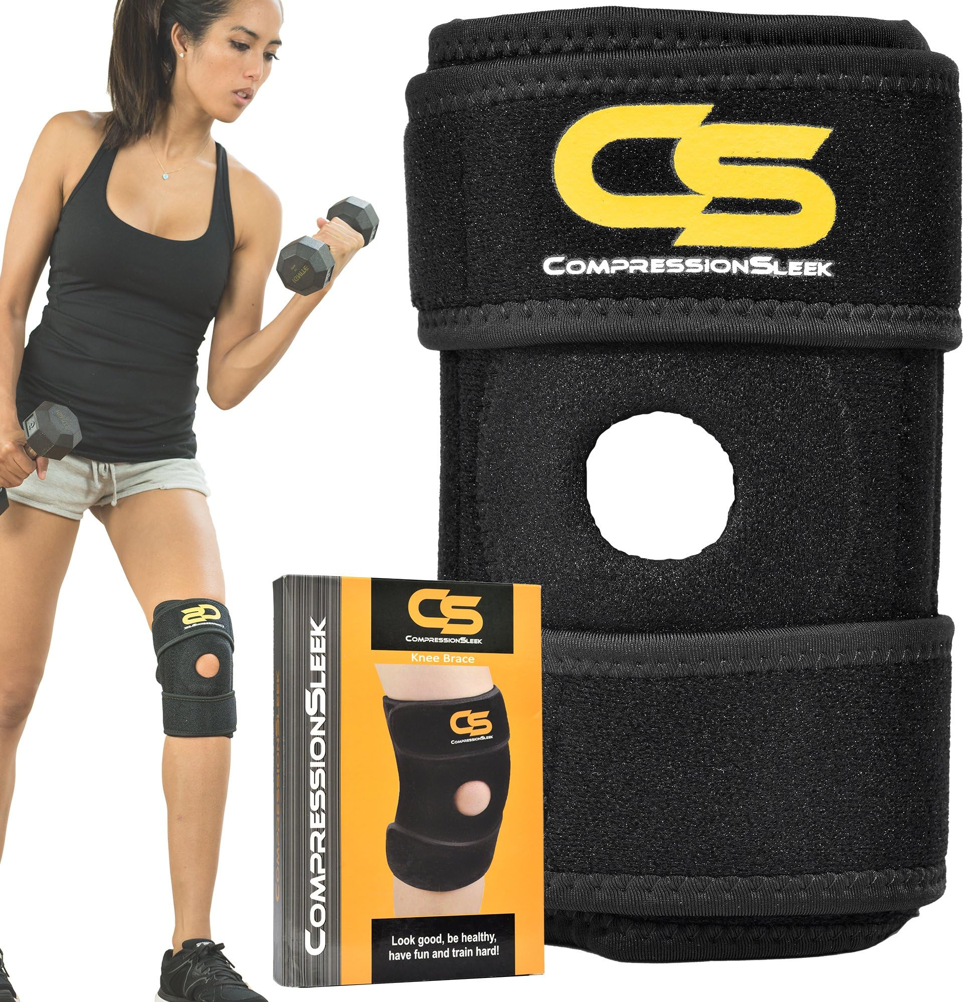 Top Knee Brace Support Sleeve For Arthritis, ACL, Running, Basketball, Meniscus Tear, Sports, Athletic - Open Patella Protector Wrap with Adjustable Non Slip Neoprene Straps - Relieves Pain