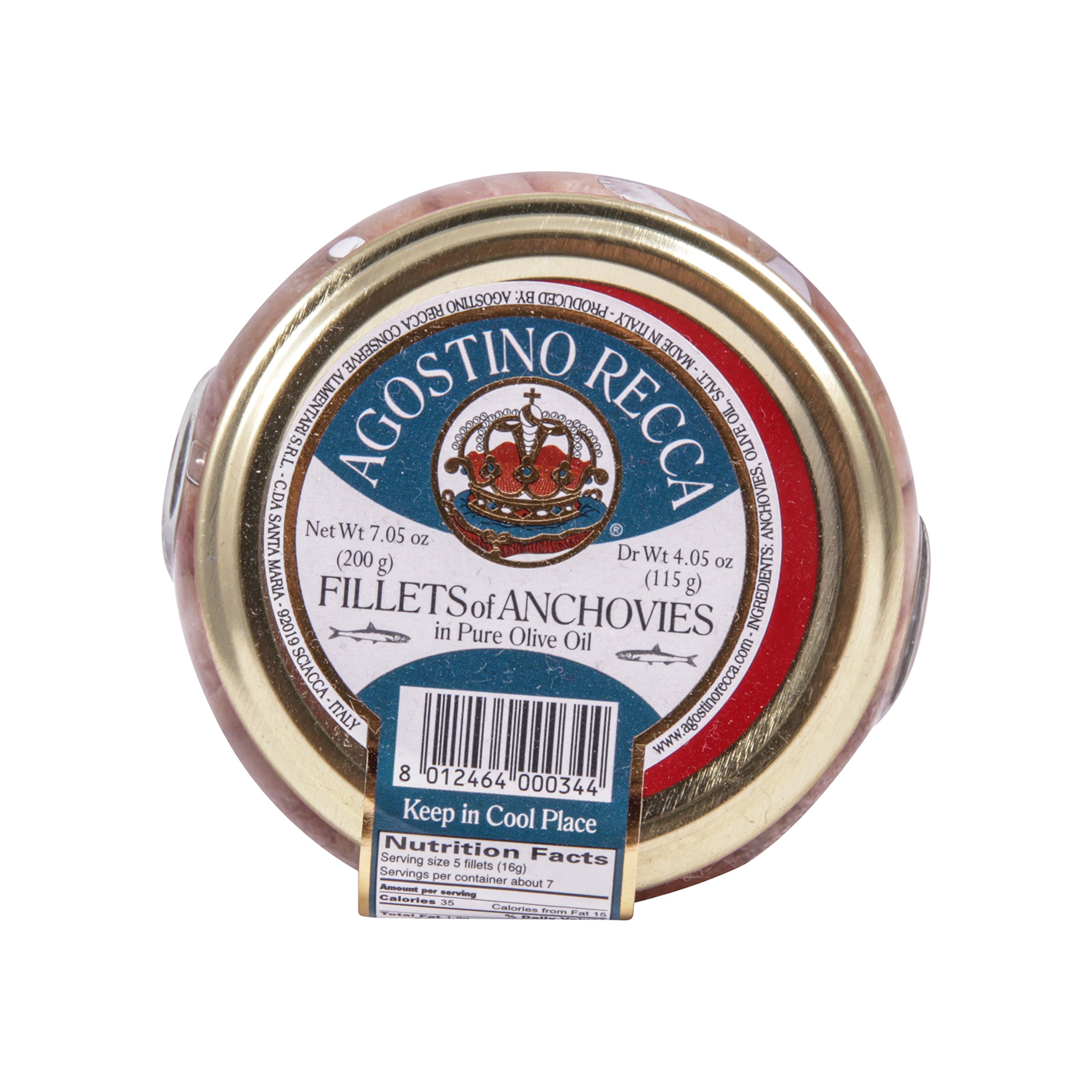 Agostino Recca Fillets of Anchovies in Olive Oil, 200 Gram 7.05 OZ Net Wt