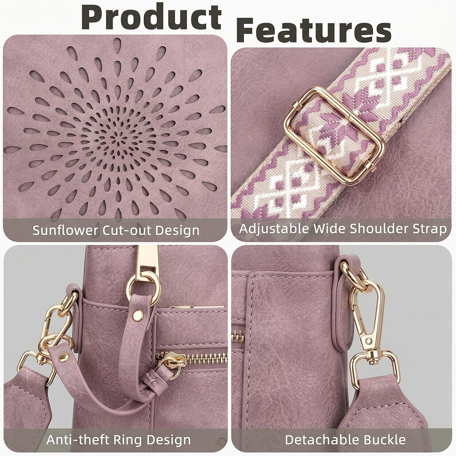 APHISON Faux Leather Crossbody Bags for Women, Multi Pocket Medium Shoulder Purse with Adjustable Wide Guitar Strap