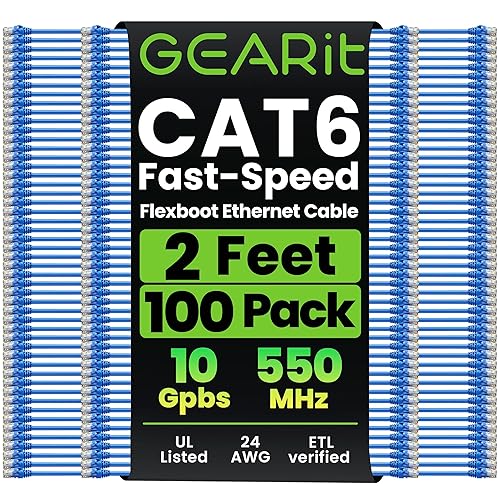 Miniatura 22 de GEARit Paquete de 100 cables de conexión Cat6 de 1 pie, cable Ethernet Cat 6 sin enganches, flexible y suave, serie premium, color azul