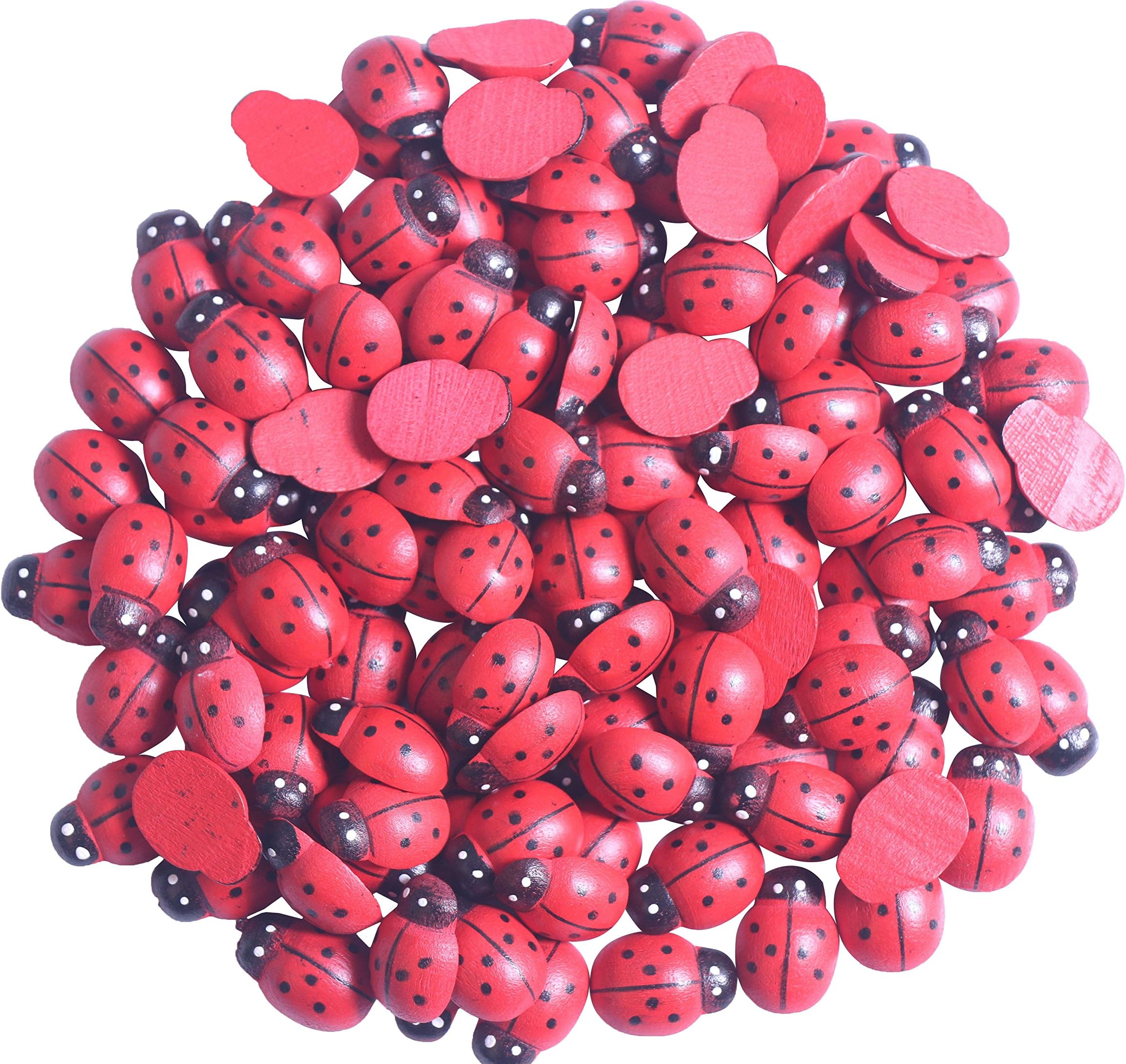YAKA 100Pcs Red Wooden Ladybird Ladybug Flatback for Crafts Home Decor Children Kids DIY Craft Home Party Sticker Decoration Applique