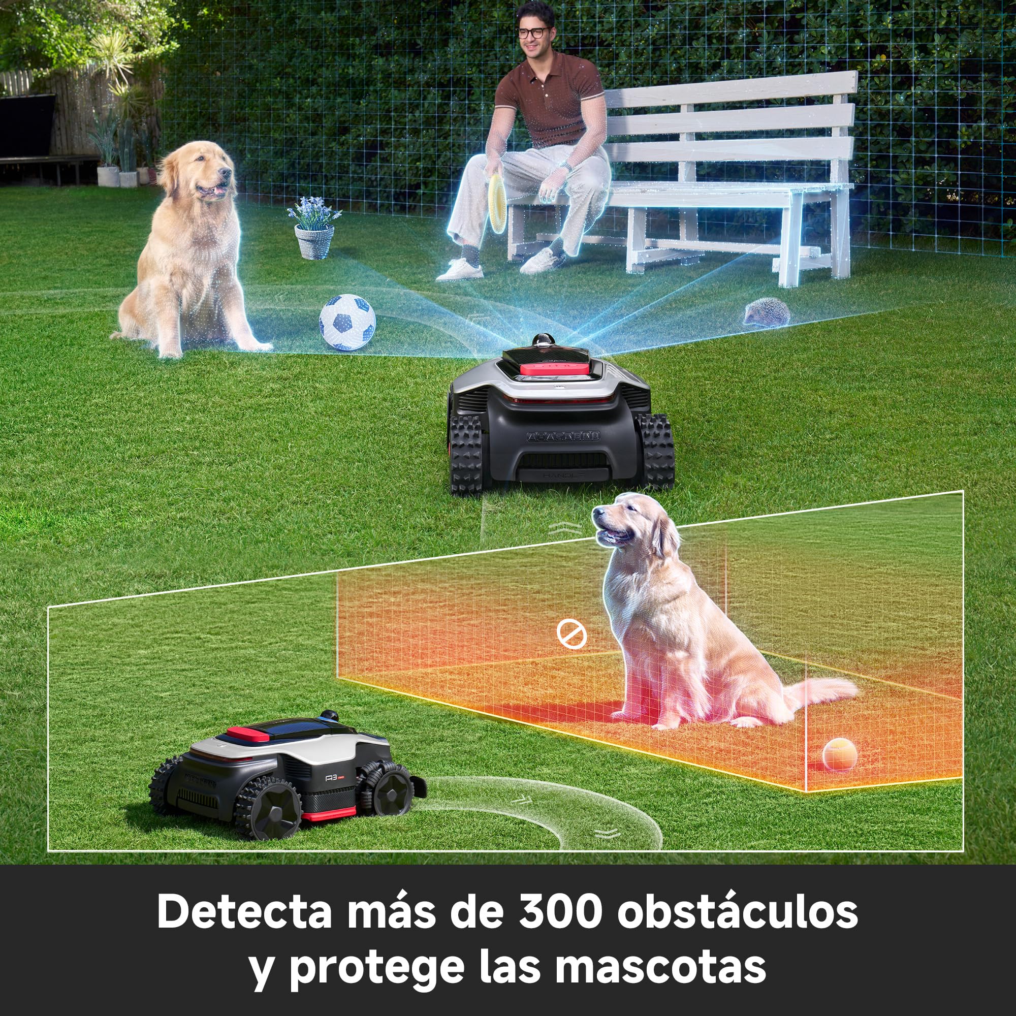DREAME A3 AWD 2000 Robot Cortacésped sin RTK, LiDAR 3D y Visión Dual con IA | Cubre 2000㎡, Motores de Buje AWD, 80% (38,7°) de Pendiente y Obstáculos de 5,5cm, EdgeMaster: Cortado de Bordes de＜5cm