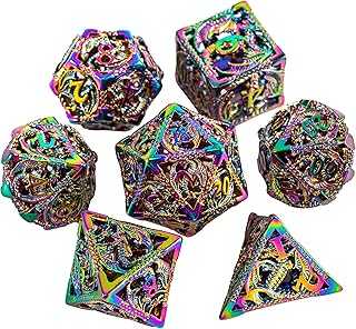 DND Dice Set Colorful Dragon Metal Hollow Dungeons and Dragons Dice Set Polyhedral Mat Magic 7 Pcs Dice D&D Dungeon Dragon Gifts Box Pathfinder Blue Elf Math Cool MTG(Dragon_Colorful)
