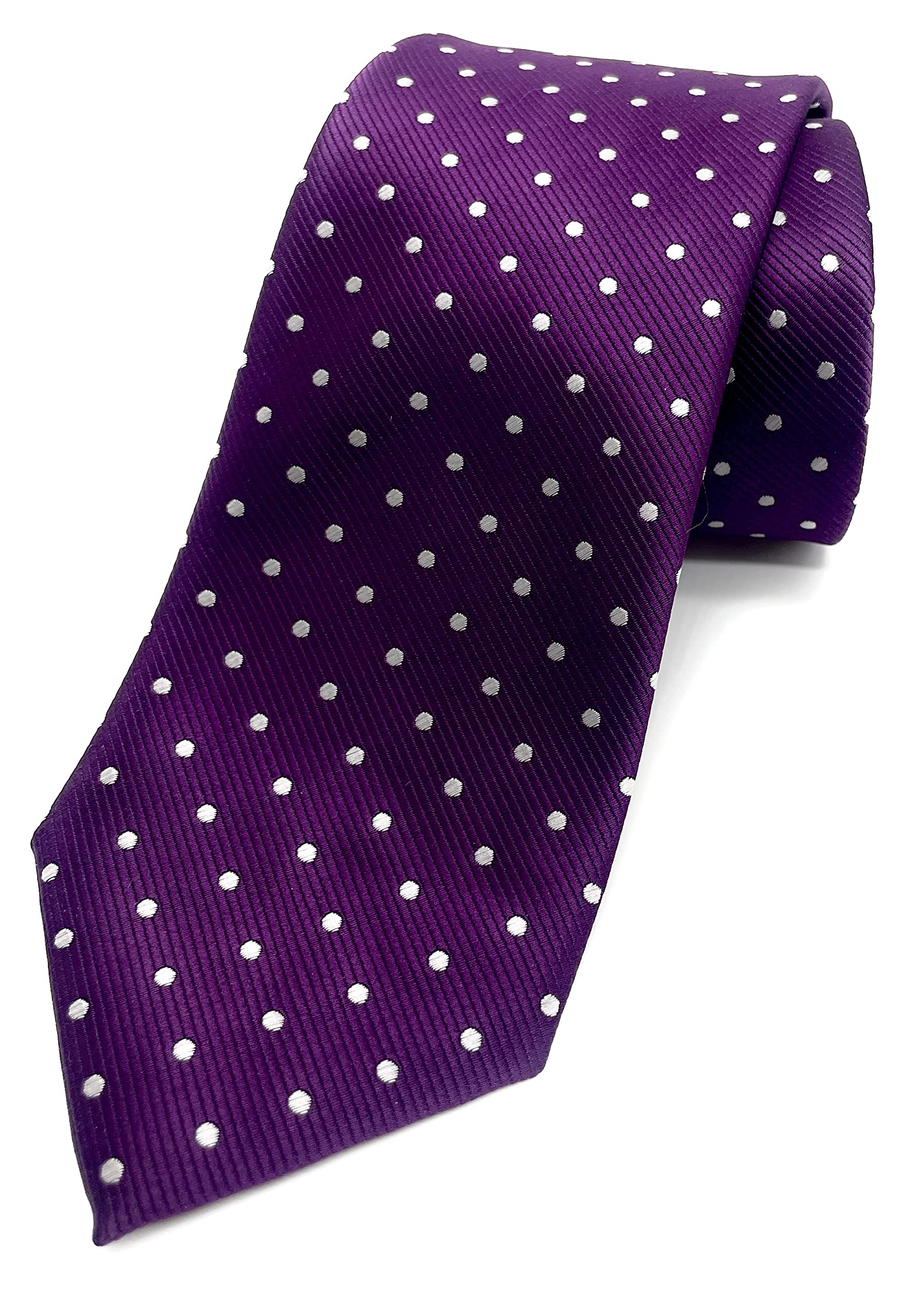 Polka Dot Ties for Men - Woven Dots Necktie - Mens Ties Neck Tie by Scott Allan, Dark Purple W/ White, Regular 3.3"