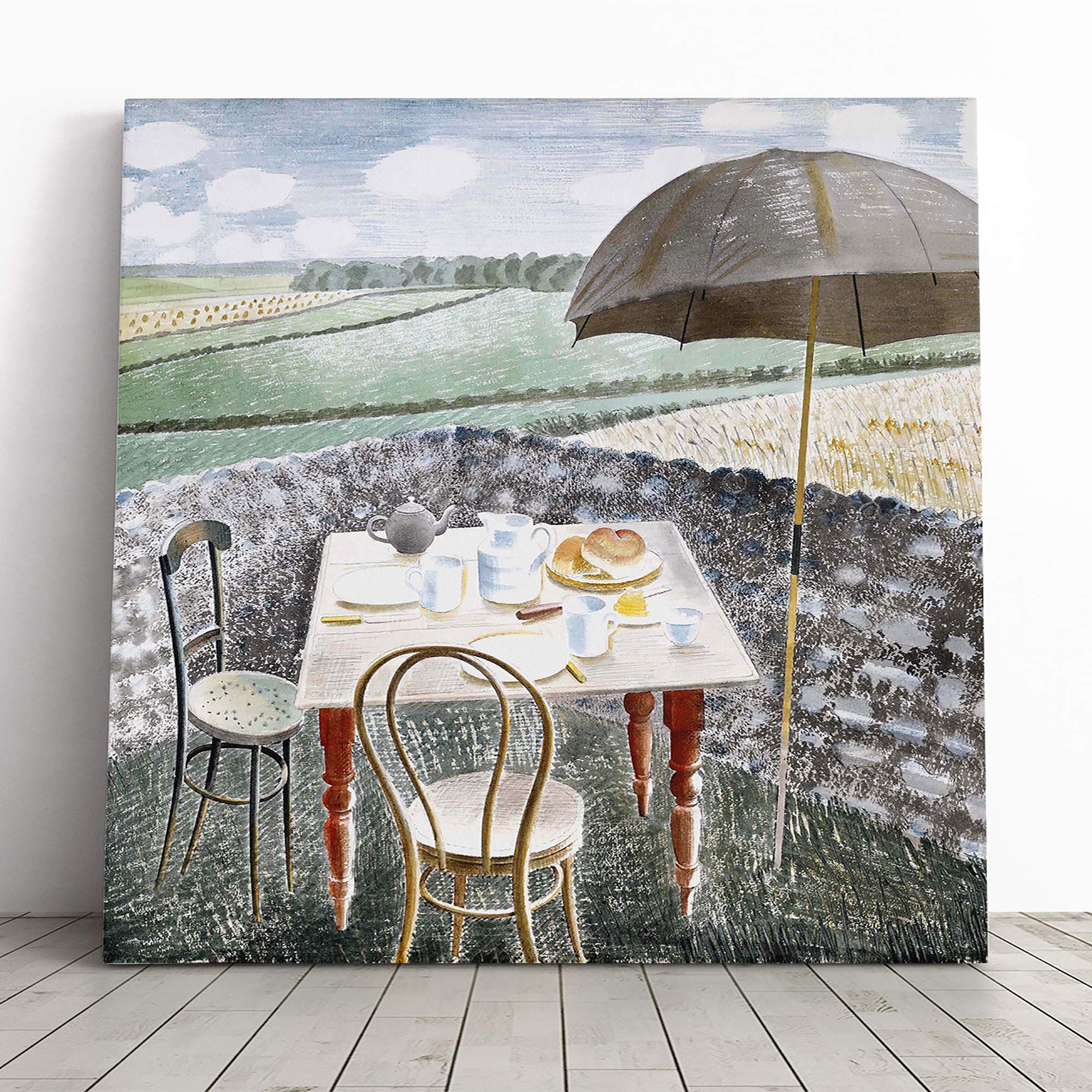 Eric Ravilious Sussex and The Downs Canvas Print | Gallery Wrapped 30mm Frame Wall Art | 20x20 inches | Ready to Hang | Contemporary Picture | Living Room Bedroom Lounge Office
