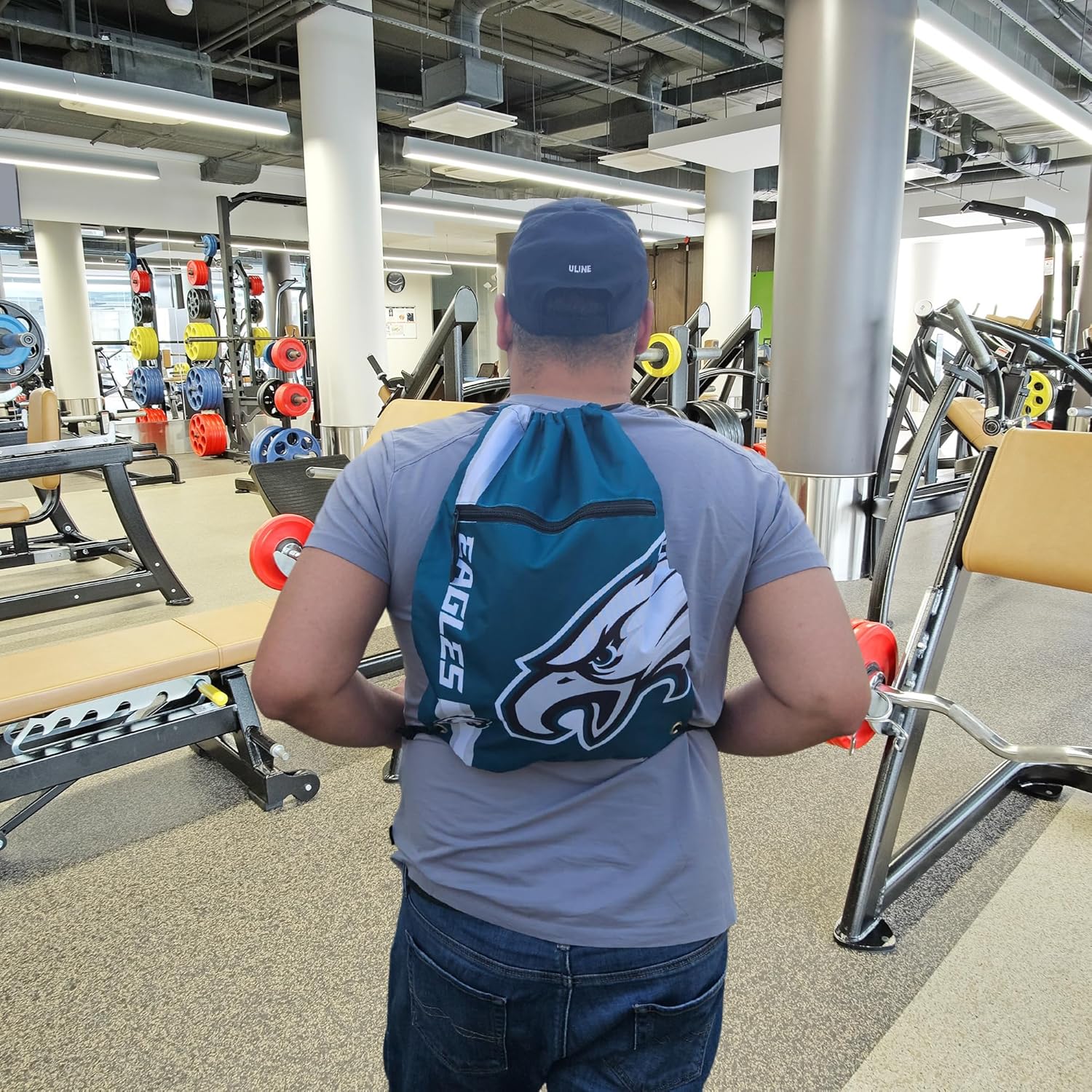 FOCO Philadelphia Eagles Big Logo Drawstring Backpack with Zippered Pocket – Limited Edition Eagles Bag – NFL Gear for the NFC East – Officially Licensed Philadelphia Eagles Fan Gear - Image 2