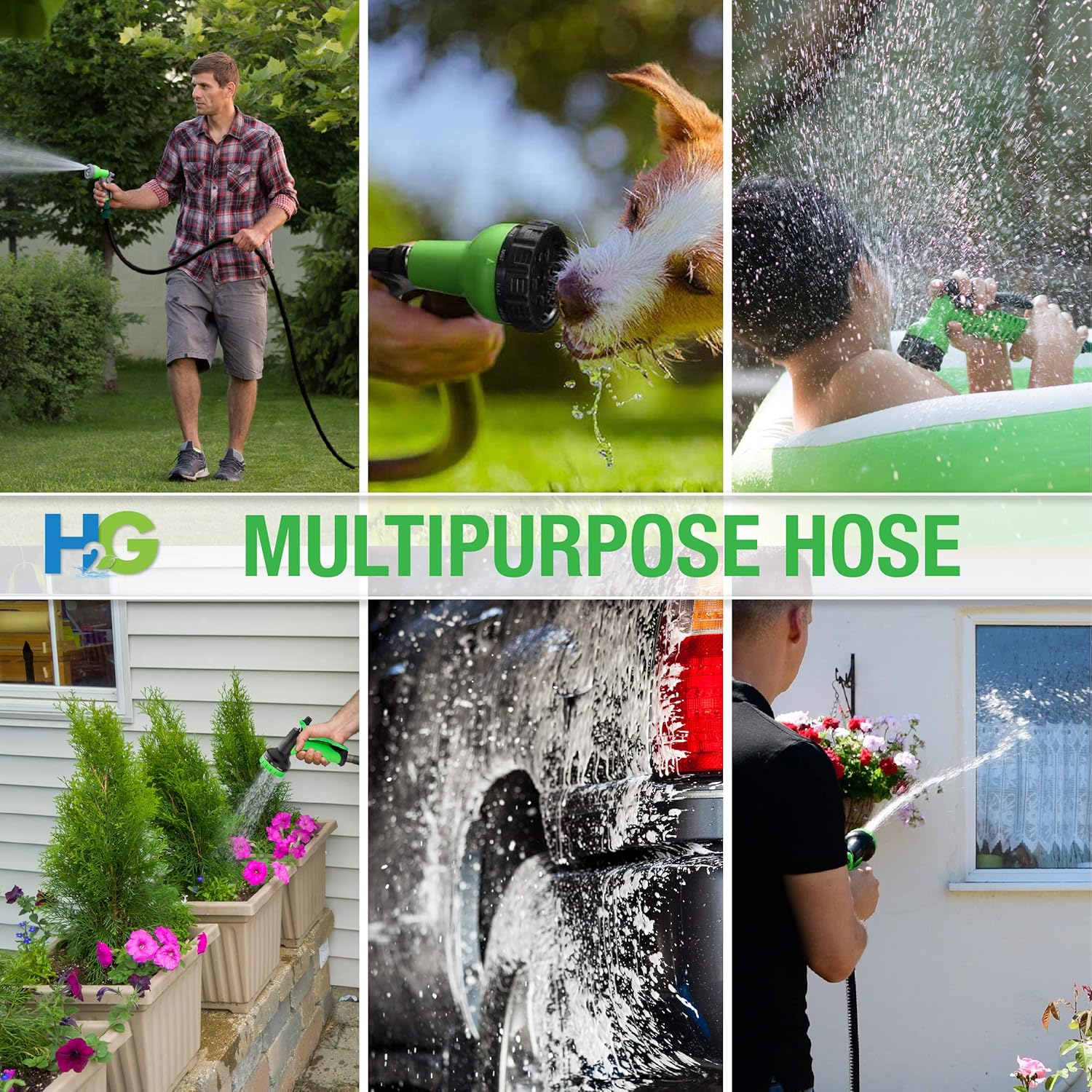 Super Brands H₂G Flexible Garden Hose 100ft | Expandable Superior Strength Lightweight Retractable Water Hose 100 ft | Expanding Black Flex No Kink Shrinking Hoses | 3/4 Brass Connectors | 10 Mode Sprayer