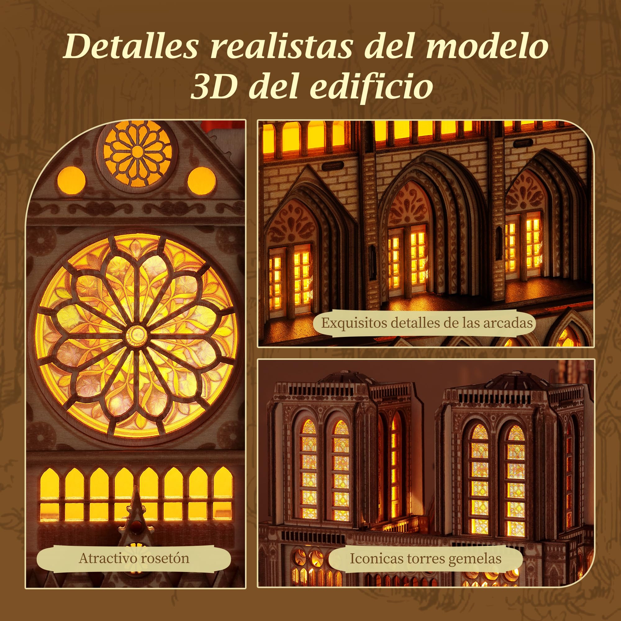 FUNPOLA Puzzle 3D de Madera LED Notre Dame de Paris – Modelo arquitectónico Iluminado para decoración del hogar y colección
