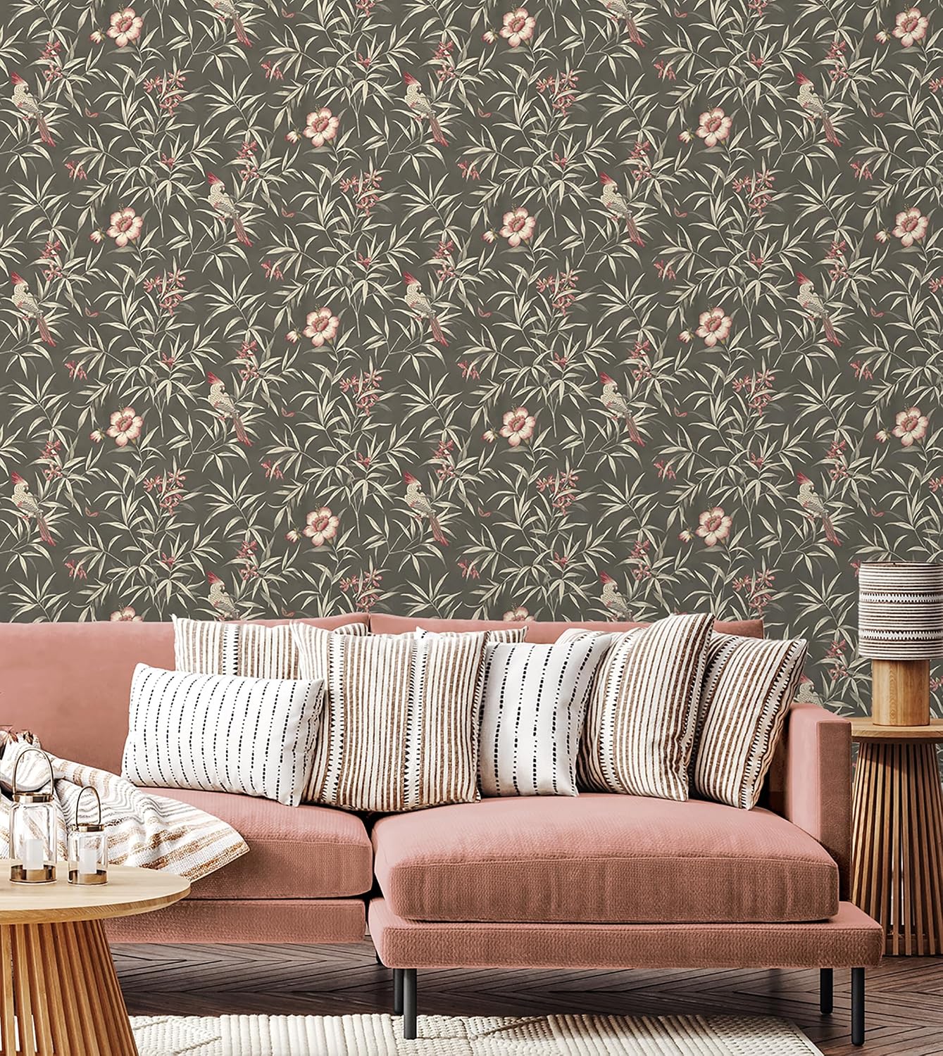 Surface Style Bamboo Garden Floral Peel and Stick Wallpaper (Black Cinder)