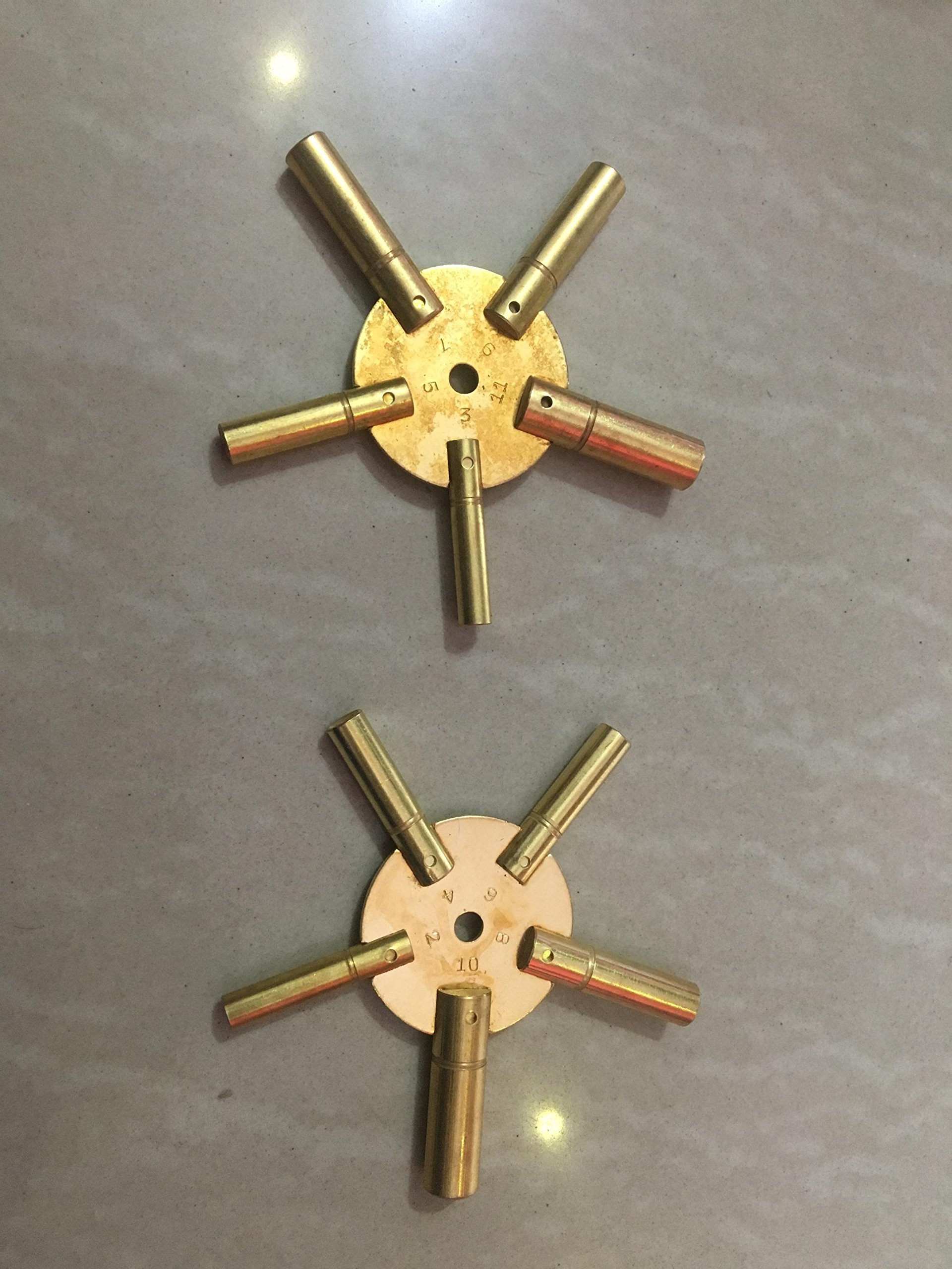 BRASS BLESSING 2 szt. uniwersalny 5-bolcowy mosiężny klucz do zegara uzwojenia, ODD i nawet z pokrywą od (5192)