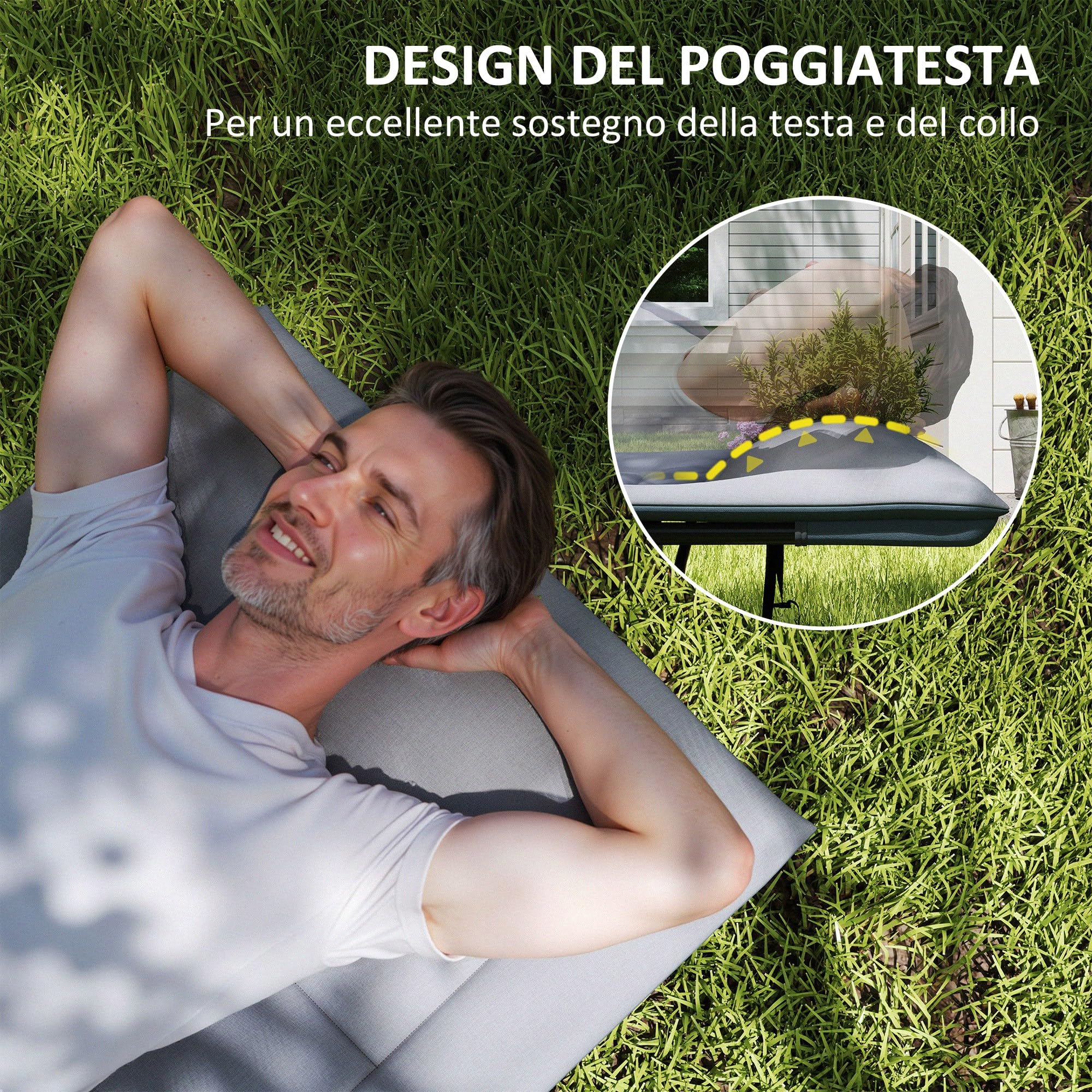 Outsunny Lettino da Campeggio Pieghevole con Cuscino Integrato e Tasca Laterale, Brandina da Campeggio in Metallo e Poliestere, Resistente a 150 kg, 187x67x37 cm, Grigio