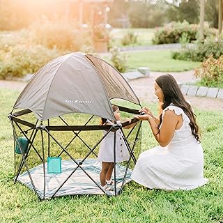 Baby Delight Go With Me Eclipse Mesh Portable Playard | Playpen | Sun Canopy | Indoor and Outdoor | Watercolor Stripe Base