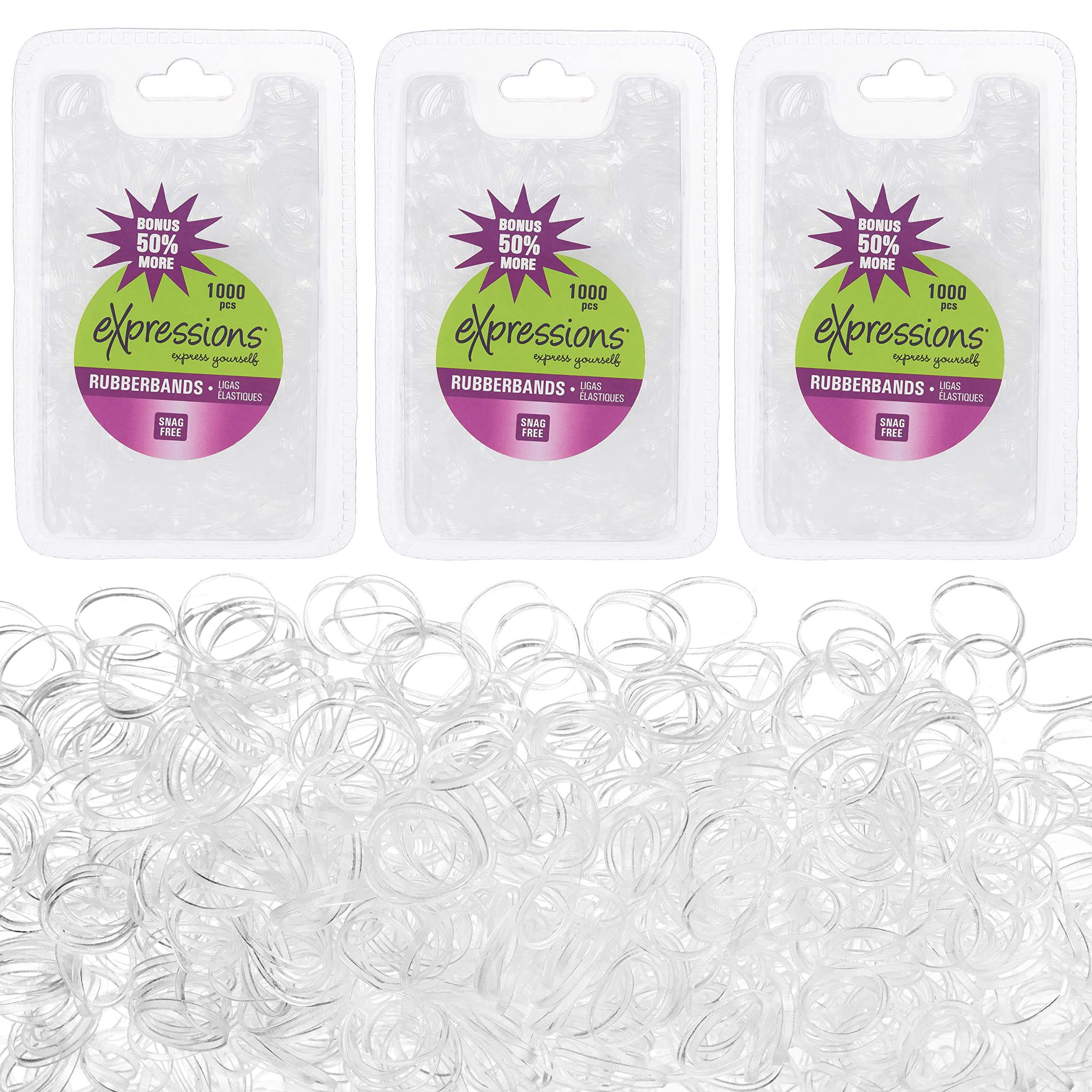 Amazon.com : Expressions 3,000 Pc Hair Elastics Snag-Free Rubber Bands  Small Clear Hair Elastics, Mini Hair Rubberbands For Easy Hairstyling :  Beauty & Personal Care