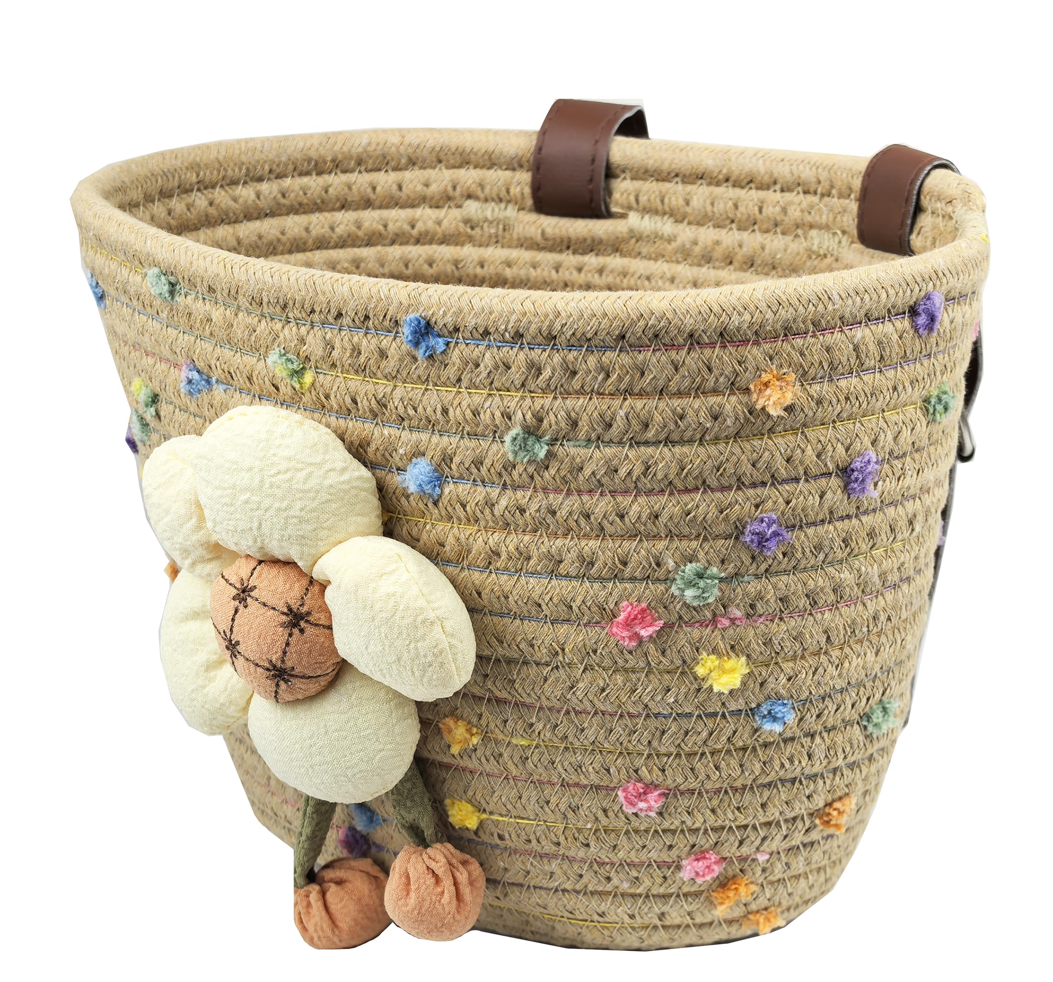 WOCAIXY Kids Bike Basket Cotton Waved Scooter Basket Folding Bicycle Basket Easy to Install Bicycle Storage for Girls with Adjustable PU Straps