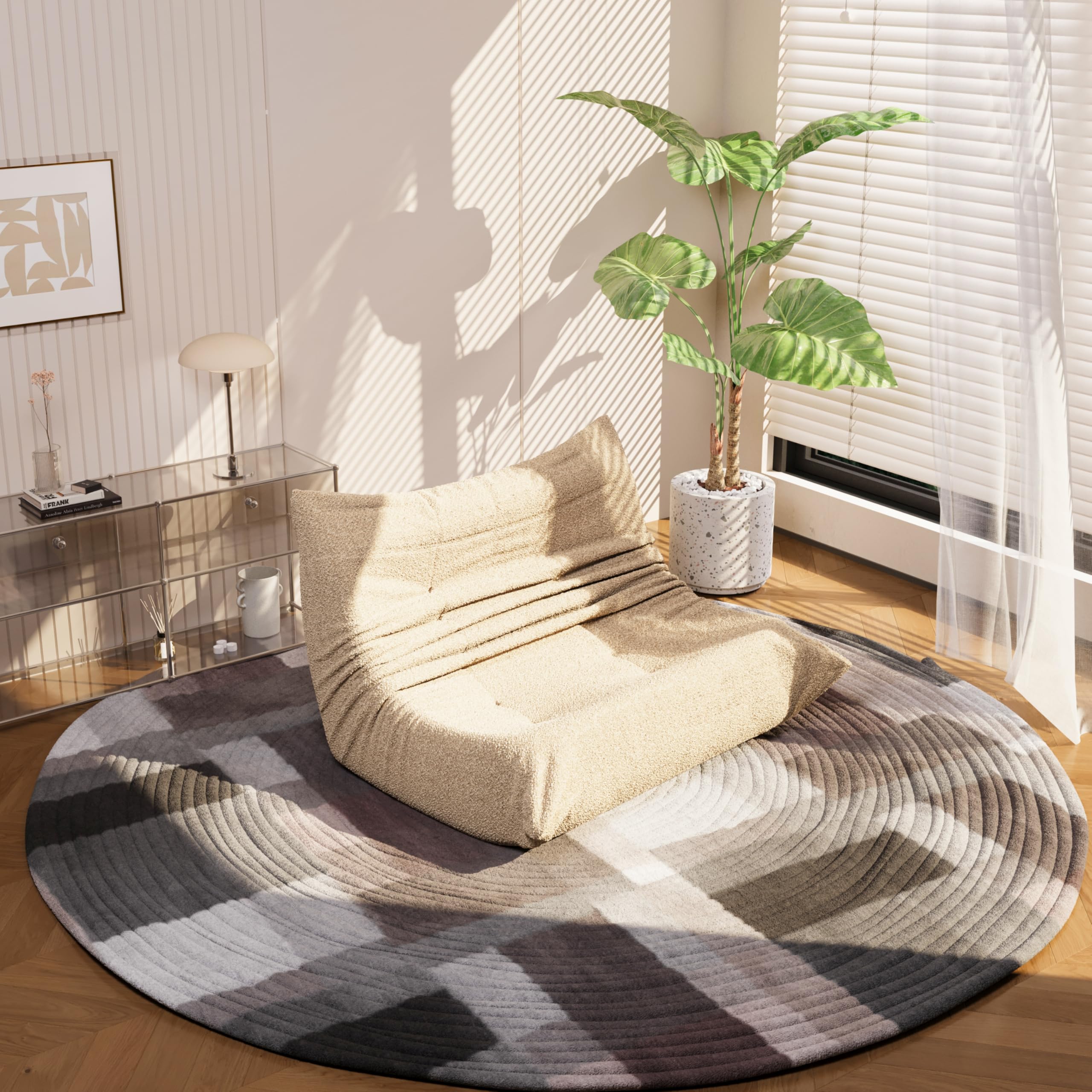 okwish Beanbag-Sofa, riesiges Doppelsofa, aus Teddy-Fleece-Material, übergroßes Lazy Sofa, ideal zum Lesen und Entspannen drinnen und draußen, Beige