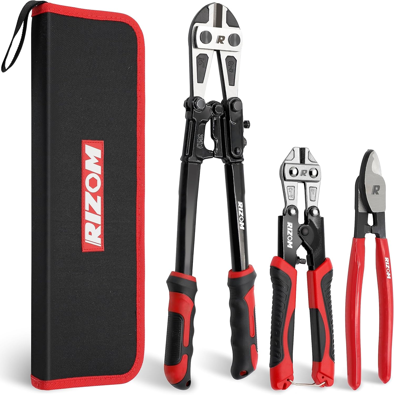 RIZOM 3-Piece Bolt Cutter Pliers Set, 14" Heavy Duty Bolt Cutter, 8" Mini Bolt Cutter, 8" Wire Cable Cutter with Carrying Bag, Cr-V Blade for Cutting Locks, Steel Wire, Barbed Wire, Chains 8" cable cutter + 8" bolt cutter +14" bolt cutter