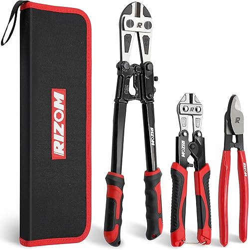RIZOM Juego de alicates para cortador de pernos de 3 piezas, cortador de pernos resistente de 14 pulgadas, cortador de pernos mini de 8 pulgadas,