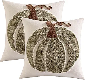 Tosleo Halloween Throw Pillow Covers 18x18 inch Set of 2 Halloween Green Pumpkin Embroidered Pillow Cases Thanksgiving Home Party Pumpkin Fall Decor Pillowcases Square Cushion Covers