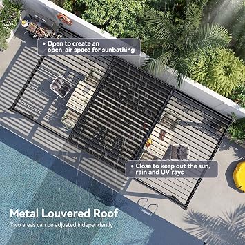 Aoxun Louvered Pergola 10' x 20' 96S Outdoor Metal Pergola with Adjustable Top for Decks, Gardens and Backyards, Easy Assembly via Structural Patent, Gray
