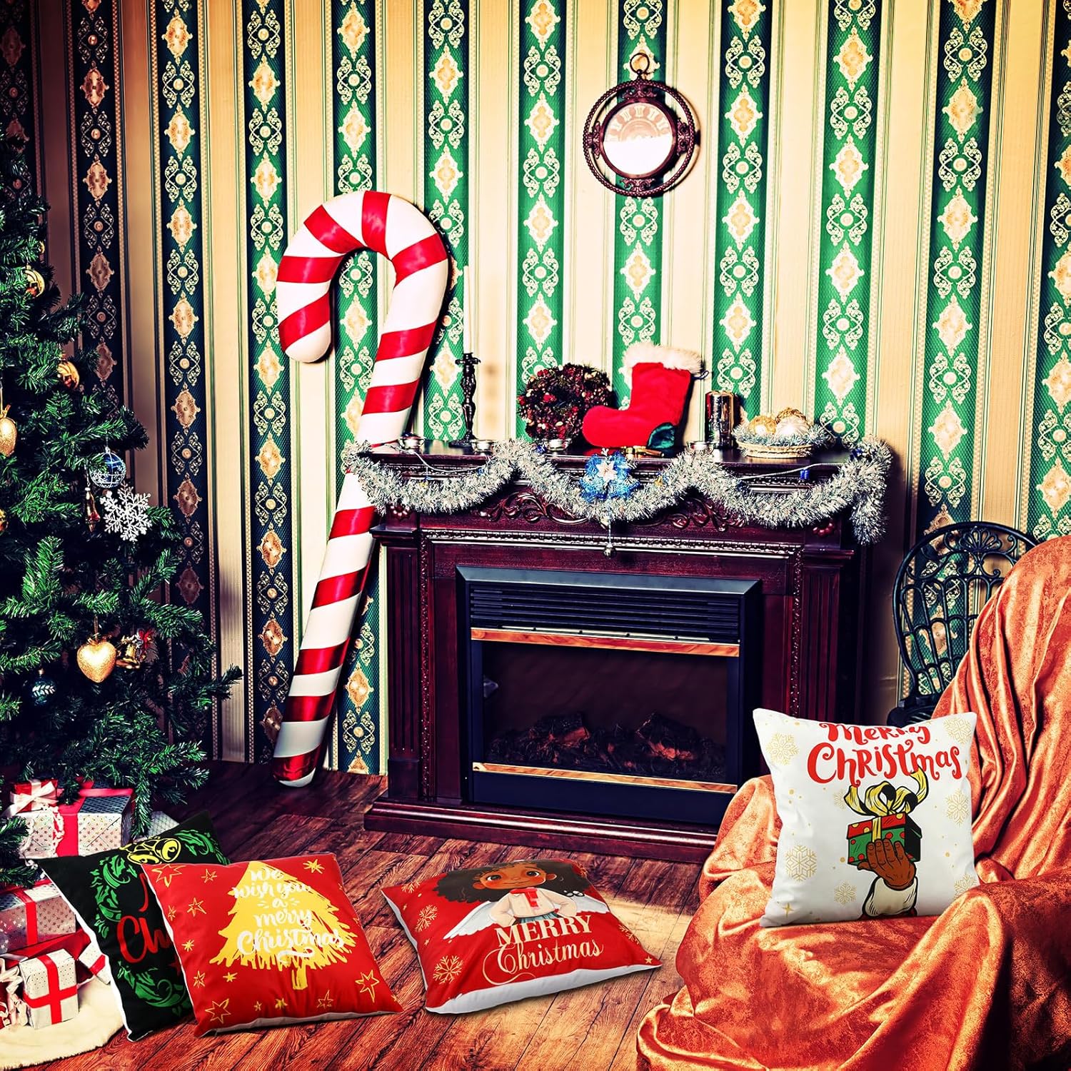 FuWeave 12 Pcs Merry Christmas Black Santa Claus Girl Throw Pillow Cover 18 x 18 Inch African American Christmas Xmas Decorations and Supplies Winter Holiday Cushion Cover for Home 12 Style