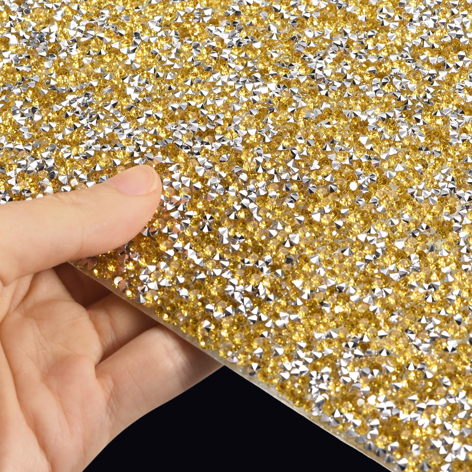 sourcing map Pegatinas de Estrás Brillantes, Pegatinas de Decoración de Resina Autoadhesivas con Lámina de Cristal Brillante Amarillo Plateado para Manualidades y Decoración